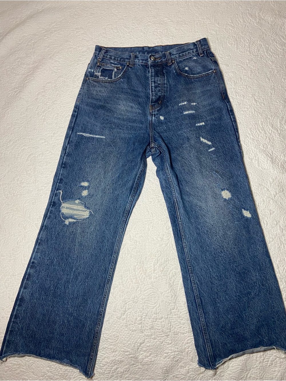 Crazy Ditch LA Men's Distressed Blue Denim Jeans - Classic Straight Fit
